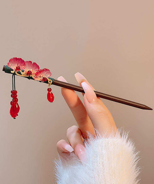 Style Hairpin Floral Woodiness Tassel Chinese Black Alloy FashionChic