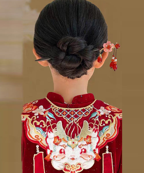 Style Hairpin Floral Woodiness Tassel Chinese Black Alloy FashionChic