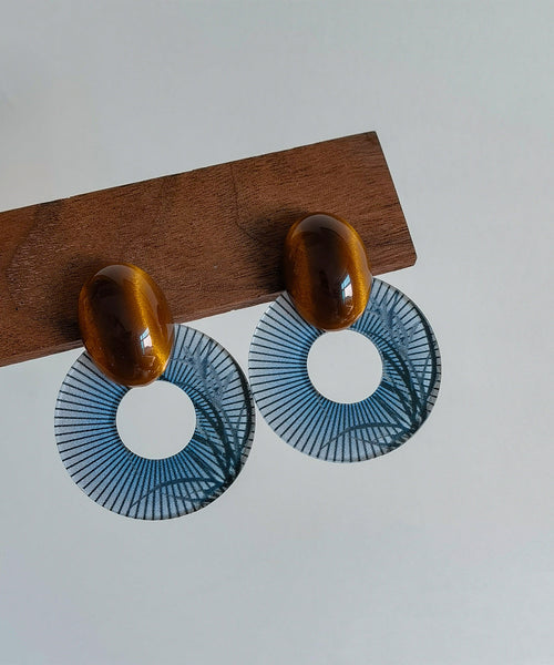 Blue Chinese Style Alloy Amber Earrings Hoop Acrylic FashionChic