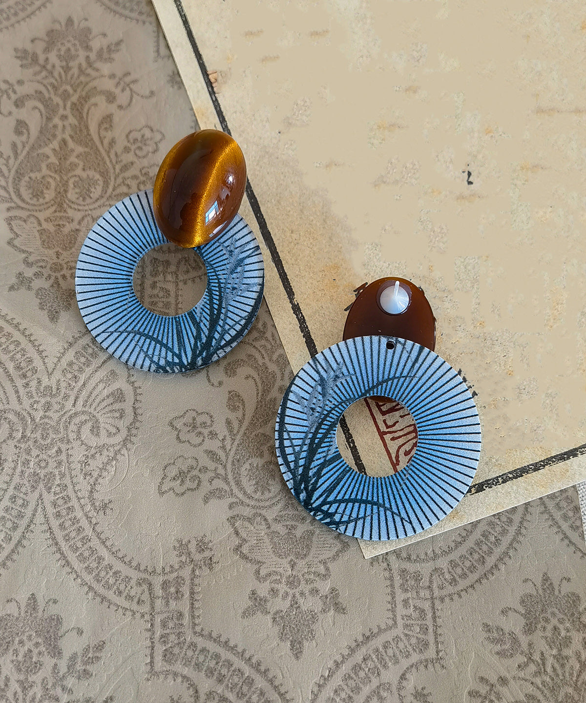Blue Chinese Style Alloy Amber Earrings Hoop Acrylic FashionChic