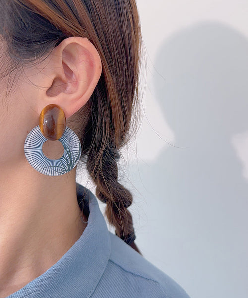 Blue Chinese Style Alloy Amber Earrings Hoop Acrylic FashionChic