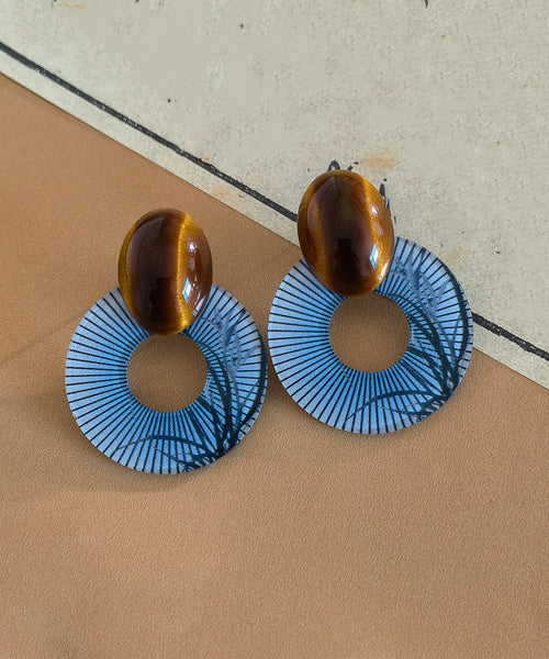 Blue Chinese Style Alloy Amber Earrings Hoop Acrylic FashionChic