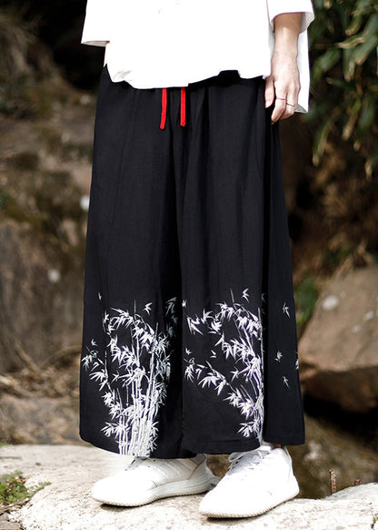 Chinese Style Blue Embroideried Pockets Cotton Mens Wide Leg Pants Summer SA032 Men-casual-MENCP240726