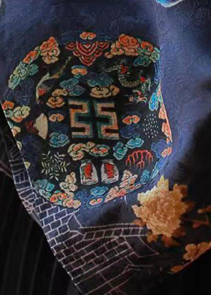 Chinese Style Blue Stand Collar Print Silk Shirts Spring YW038 ABC