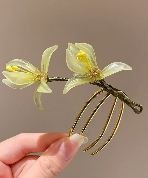 Chinese Style Blue Sterling Silver Overgild U Shaped Floral Hairpin AB1071 Genistyle Shop
