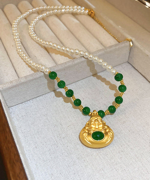 Chinese Style Colorblock Copper Alloy Pearl Buddha Statue Pendant Necklace YI045 ABC