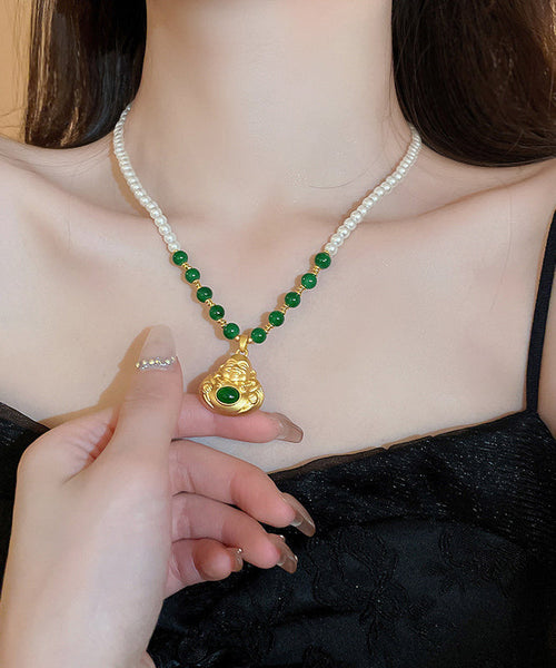 Chinese Style Colorblock Copper Alloy Pearl Buddha Statue Pendant Necklace YI045 ABC