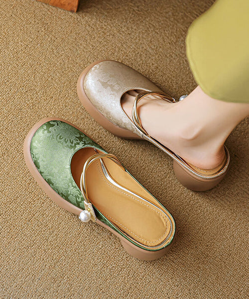 Chinese Style Comfy Apricot Chunky Heel Slide Sandals OI066 shoe-LT240801