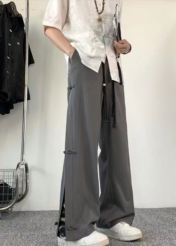 Chinese Style Dark Grey Fake Two Thin Ice Silk Men Pants Summer YT055 Men-Silk-MENP240721