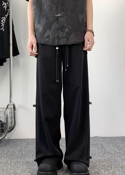Chinese Style Dark Grey Fake Two Thin Ice Silk Men Pants Summer YT055 Men-Silk-MENP240721
