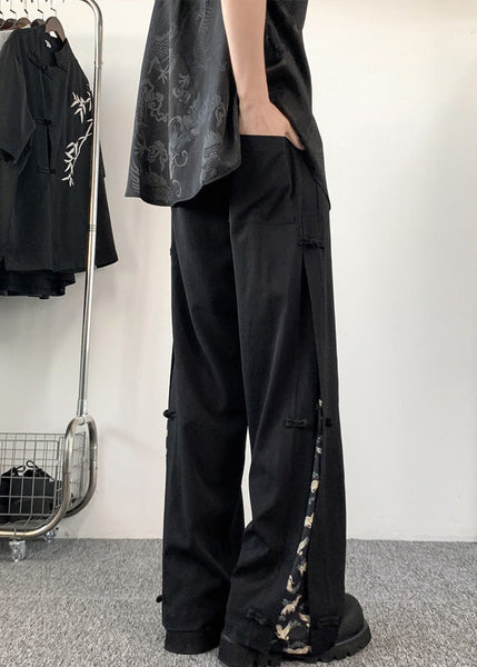 Chinese Style Dark Grey Fake Two Thin Ice Silk Men Pants Summer YT055 Men-Silk-MENP240721