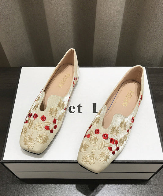 Fabric Cotton Apricot Chinese Flat Style Shoes Embroidered FashionChic