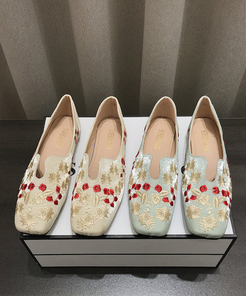 Fabric Cotton Apricot Chinese Flat Style Shoes Embroidered FashionChic