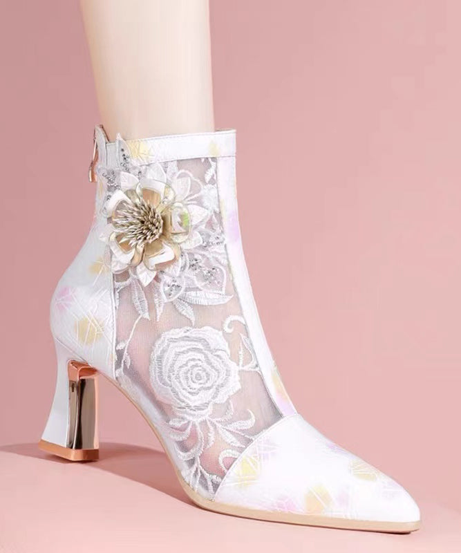 Chinese Style Embroidered Mesh Patchwork Chunky Heel Boots CZ1029 Ada Fashion