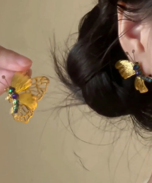 Style Gold Stud Earrings Alloy Chinese Butterfly Beading FashionChic