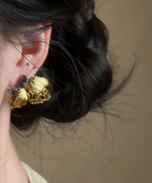 Style Gold Stud Earrings Alloy Chinese Butterfly Beading FashionChic