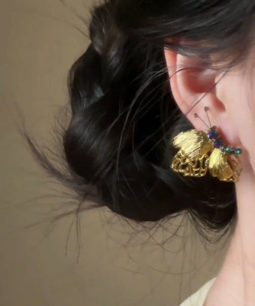 Style Gold Stud Earrings Alloy Chinese Butterfly Beading FashionChic