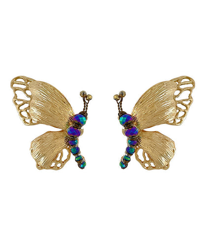 Style Gold Stud Earrings Alloy Chinese Butterfly Beading FashionChic