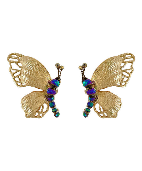 Style Gold Stud Earrings Alloy Chinese Butterfly Beading FashionChic