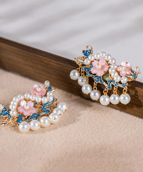 Pearl Floral Gold Style Alloy Hairpin Chinese Tassel FashionChic