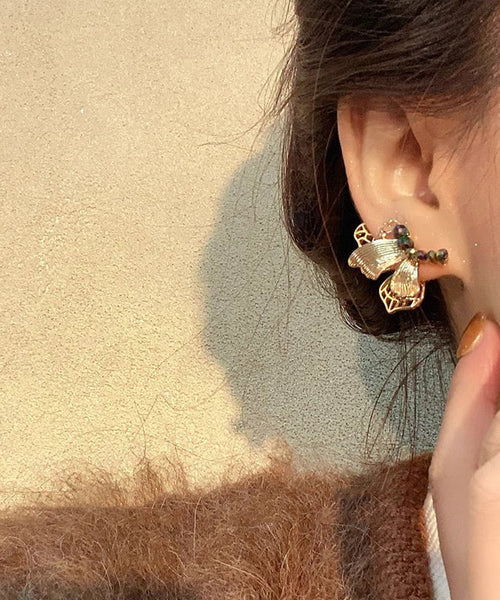 Style Dharma Ancient Stud Gold Chinese Butterfly Resin FashionChic