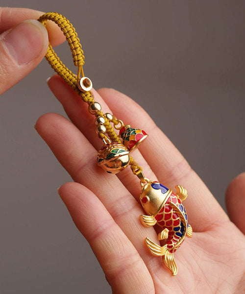 Porte-clés carpe brodé or style chinois ancien TX032