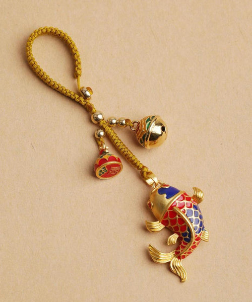 Porte-clés carpe brodé or style chinois ancien TX032