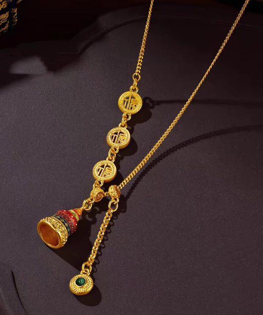 Chinese Style Gold Ancient Gold Crystal Enamel Lariat Necklace YI031 ABC