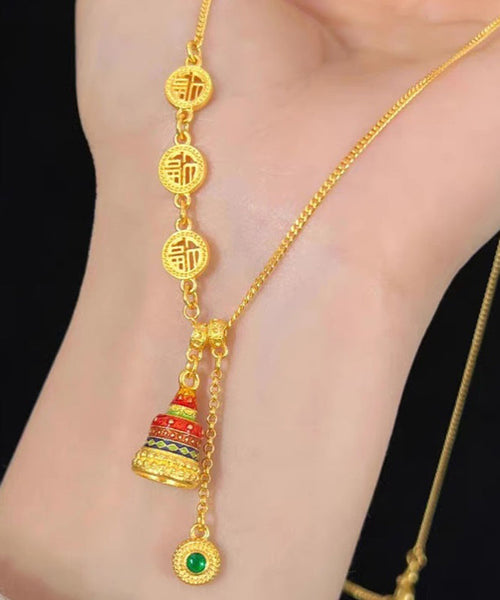 Chinese Style Gold Ancient Gold Crystal Enamel Lariat Necklace YI031 ABC