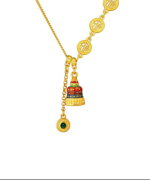 Chinese Style Gold Ancient Gold Crystal Enamel Lariat Necklace YI031 ABC