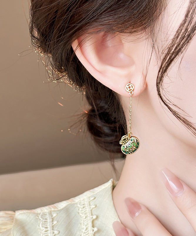 Chinese Style Gold Copper Alloy Money Bag Tassel Drop Earrings WI004 JEW-EAR241105