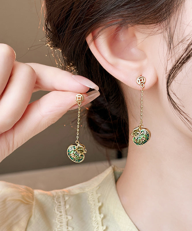 Chinese Style Gold Copper Alloy Money Bag Tassel Drop Earrings WI004 JEW-EAR241105