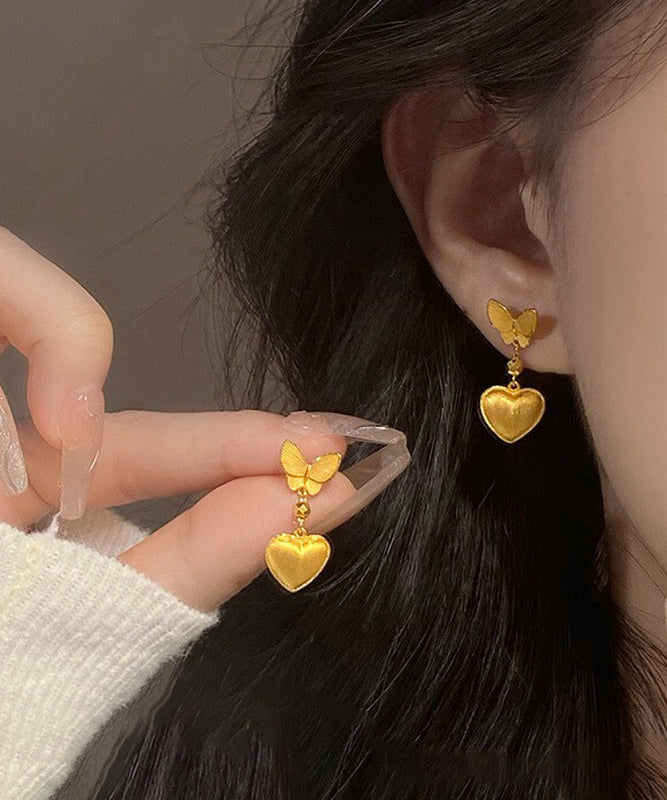 Chinese Love Copper Drop Earrings Style Overgild Butterfly Gold FashionChic