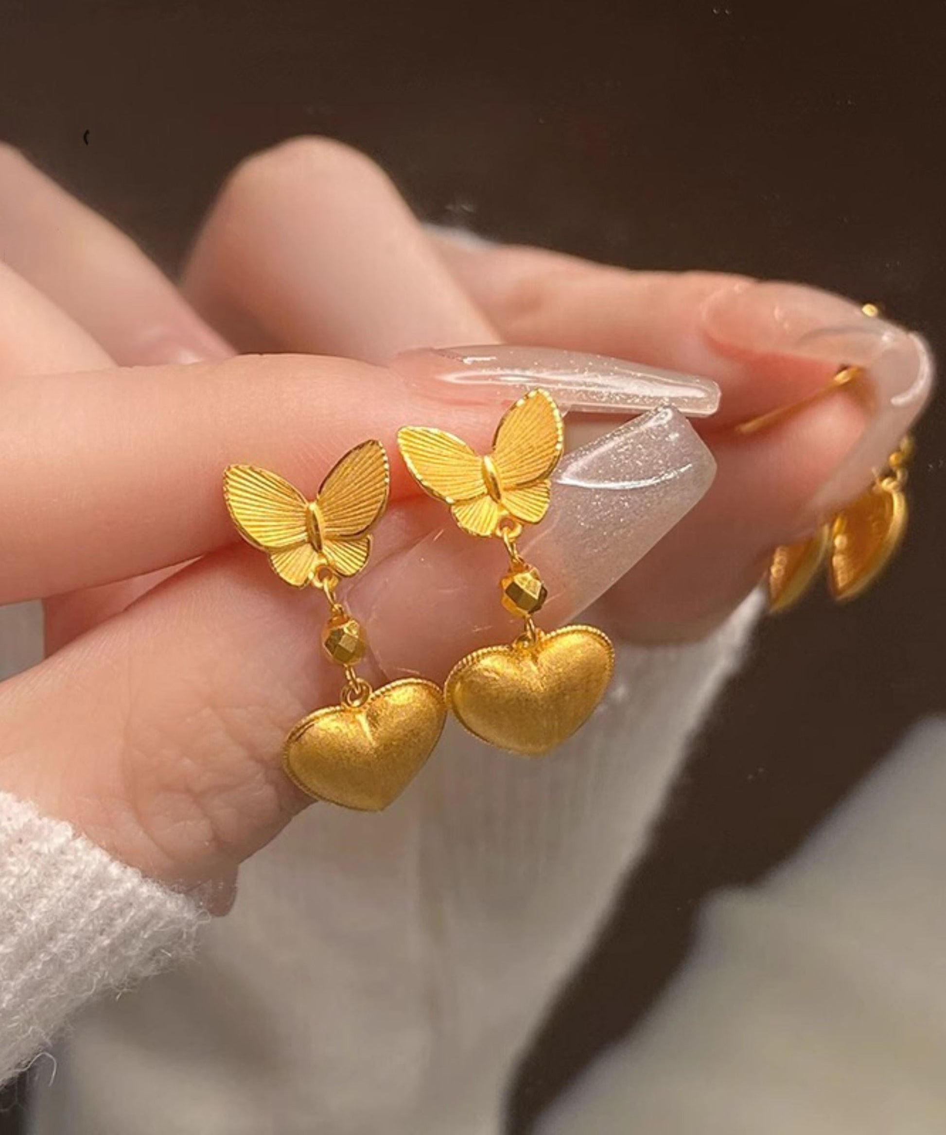 Chinese Love Copper Drop Earrings Style Overgild Butterfly Gold FashionChic