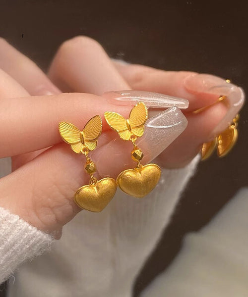 Chinese Love Copper Drop Earrings Style Overgild Butterfly Gold FashionChic