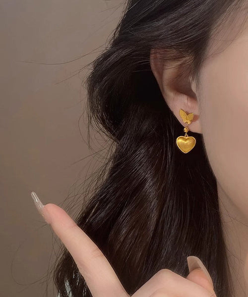 Chinese Love Copper Drop Earrings Style Overgild Butterfly Gold FashionChic