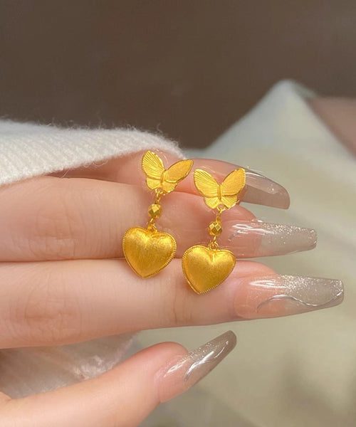 Chinese Love Copper Drop Earrings Style Overgild Butterfly Gold FashionChic