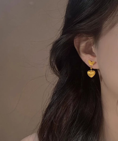 Chinese Love Copper Drop Earrings Style Overgild Butterfly Gold FashionChic