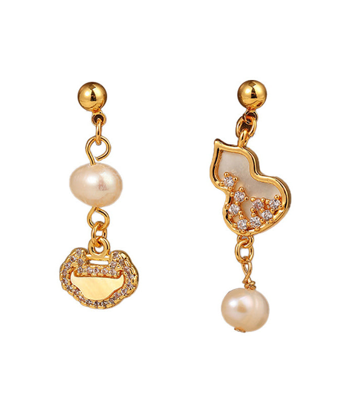 Chinese Style Gold Copper Overgild Pearl Zircon Drop Earrings QI070 JEW-EAR240928