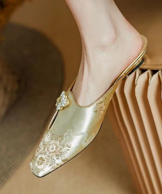 Chinese Style Gold Satin Jacquard Slide Sandals WT018 shoe-LT241030