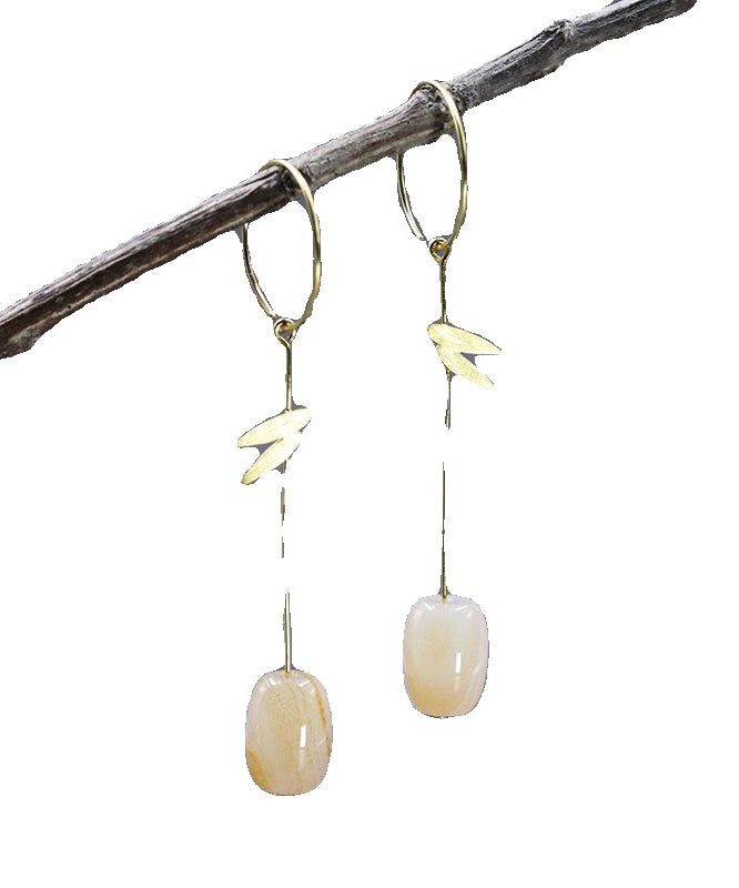 Chinese Style Gold Sterling Silver Overgild Agate Drop Earrings QQ002 JEW-EAR240811