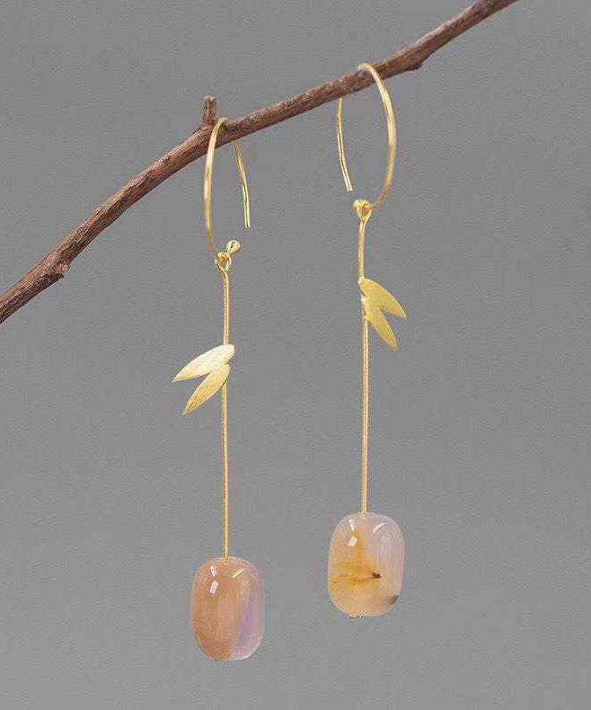 Chinese Style Gold Sterling Silver Overgild Water Drop Bamboo Leaf Drop Earrings AC1066 Genistyle Shop