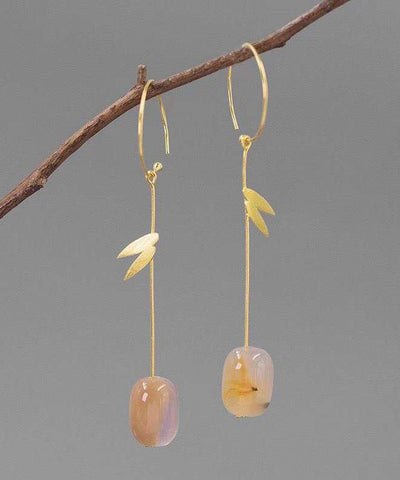 Chinese Style Gold Sterling Silver Overgild Water Drop Bamboo Leaf Drop Earrings AC1066 Genistyle Shop
