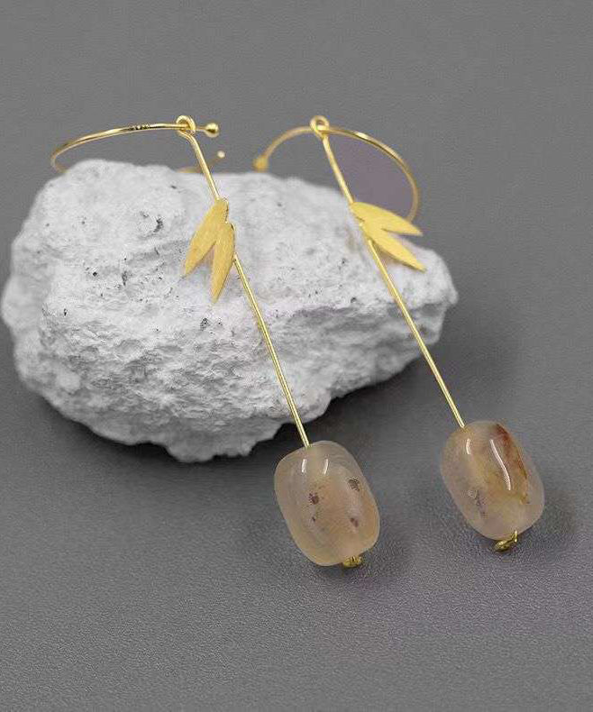 Chinese Style Gold Sterling Silver Overgild Water Drop Bamboo Leaf Drop Earrings AC1066 Genistyle Shop