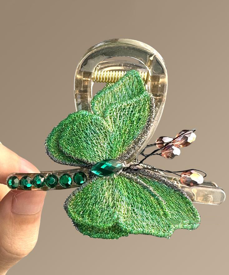 Zircon Butterfly Embroidery Green Chinese Hairpin Style Acrylic FashionChic