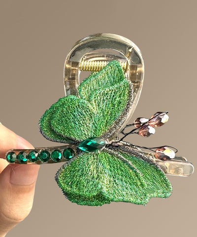 Zircon Butterfly Embroidery Green Chinese Hairpin Style Acrylic FashionChic