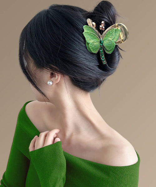 Zircon Butterfly Embroidery Green Chinese Hairpin Style Acrylic FashionChic