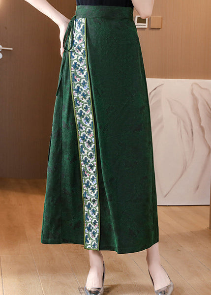 Chinese Style Green Asymmetrical Print Silk Skirts Spring QQ1030 Ada Fashion