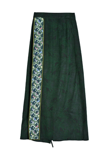 Chinese Style Green Asymmetrical Print Silk Skirts Spring QQ1030 Ada Fashion