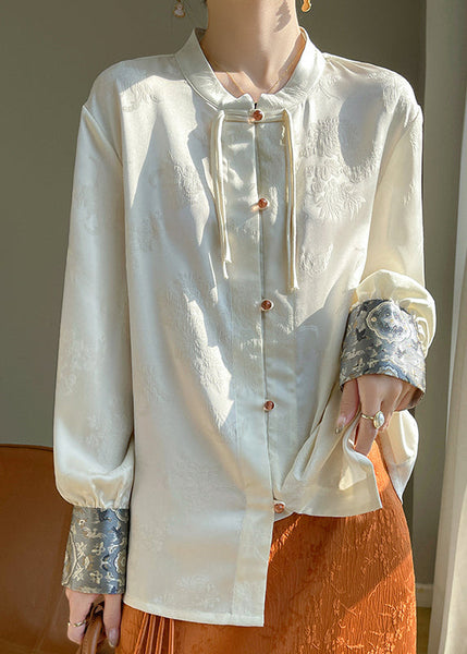 Chinese Style Green Button Print Silk Shirts Fall AB1035 Genistyle Shop